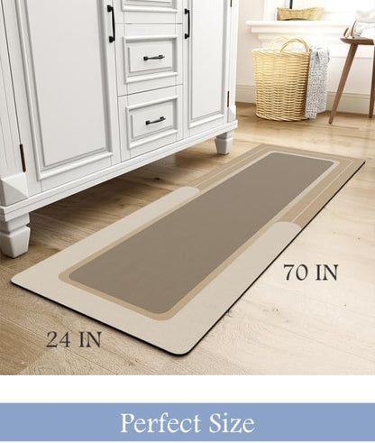 MontVoo-Bath Mat Rug Long Non Slip Super Absorbent Bathroom Runner Stain Resistant Quick Dry Thin Bathroom Mat Fit Under Door-24"x70",Beige