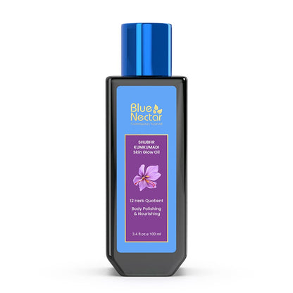 Blue Nectar Kumkumadi Body Oil for Glowing Skin | Moisturizing Oil for Dry Skin with Relaxing Aroma | Plant Based Body Oil for Women & Men (12 Herbs, 3.4 fl oz)