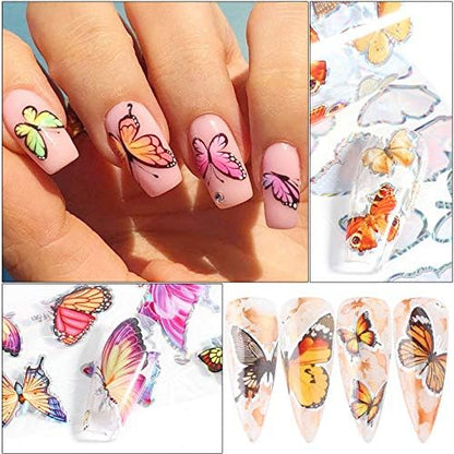 10 Sheets Butterfly Nail Art Foil Transfer Stickers - Holographic Nail Stickers Decals for DIY Starry Sky Manicure