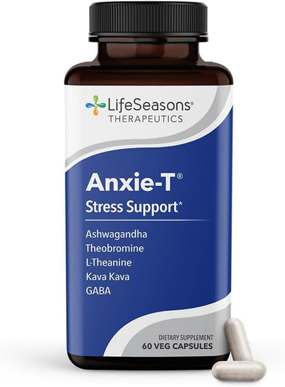 Anxie-T - Stress Relief Supplement - Supports Mood & Mental Focus - Feel Calm and Relaxed - Eases Tension & Nervousness - Ashwagandha, Kava Kava, GABA & L-Theanine - 60 Capsules