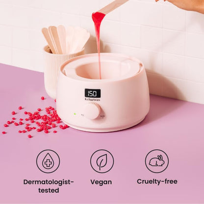 KoluaWax Premium Waxing Kit for Women - Hot Melt Wax Warmer for Hair Removal, Eyebrow, Bikini, Legs, Face, Brazilian & More - Machine + 4-Pack Hard Wax Beads + Accessories, Blush
