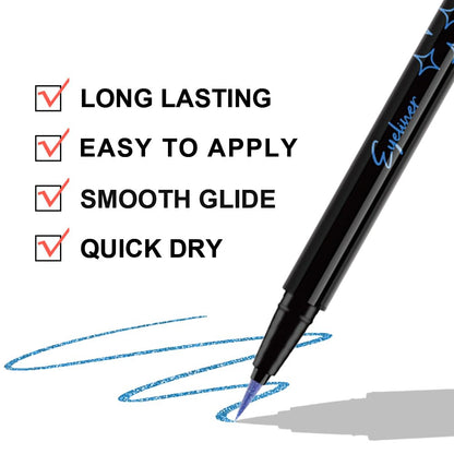 Dark Blue Metallic Glitter Liquid Eyeliner Pen – Long-Lasting Sparkly Waterproof Eyeliner for Women & Men – Tattoo-Effect Eye Makeup for Parties – Delineador Líquido con Brillo 04