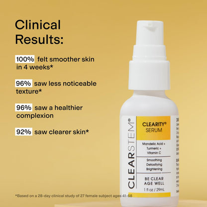 CLEARSTEM - CLEARITY The Blackhead Dissolver Mandelic Acid Serum - Vitamin C, Turmeric, Collagen Boost - All Skin Types - Facial Skin Care Products - Gluten Free, Cruelty Free - 1 fl oz / 29ml