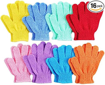 16 pcs exfoliating shower gloves,double