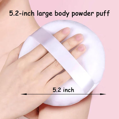 2 Pack Extra Large 5.2" White Powder Puffs and 5.3" Glass Container – Oversized Soft Body & Face Large Powder Puff Dusting Powder Jar Holder Case(Clear Glass)