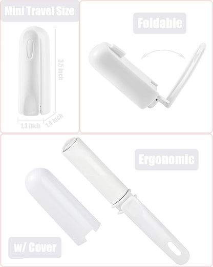 Mini Lint Roller Travel Size Refillable On The Go Lint Roller with Cap and 4 Refills Total 150 Extra Sticky Sheets for Pet Hair Lint Remover with Cover for Purse Bag Car (White)