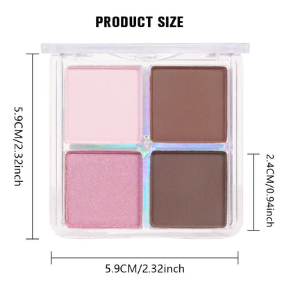 Powder Eyeshadow Quad, Rose Pink Chocolate Brown Shimmer Eye Shadow Palette Makeup, Neutral Vegan Matte Quads Eye Shadow Palette for Older Women Pigmented Waterproof, paleta de sombras de ojos
