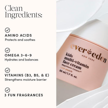 Evereden Kids Face Cream: Melon Juice, 1.7 oz. | Face Lotion | Clean and Non-Toxic Face Moisturizer | Multi-Vitamin Skin Care for Kids