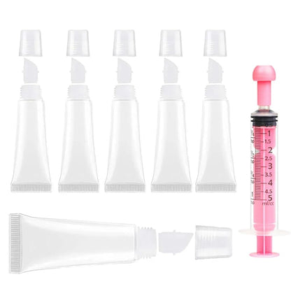 6PCS Empty Lip Gloss Tubes - 8ml Clear Lip Balm Tubes with 5ml Syringes - Refillable Squeeze Lip Balm Containers - Mini Cosmetic Soft for DIY Lip Gloss and Travel Toiletries