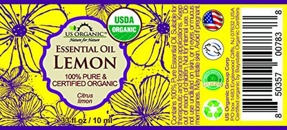 US Organic 100% Pure Lemon Essential Oil - USDA Certified Organic, Cold Pressed - W/Euro droppers (More Size Variations Available) (10 ml)