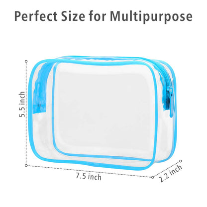 PACKISM Clear Cosmetic Bag, TSA Approved Clear Makeup Bag Travel Toiletry Bag, Beauty Quart Size Bag, 3 Pack, Black White Blue