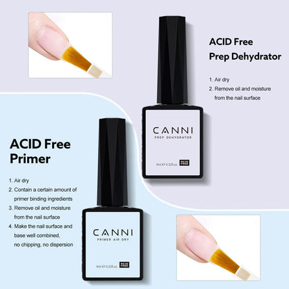 CANNI 6Pcs 9ml Hema-Free Nail Dehydrator Primer, Base Coat Reinforce Diamond Gel Top Coat and Matte Top Coat Gel Nail Polish Set, Soak Off LED Nail Gel Polish Set Nail Art Starter Manicure Salon