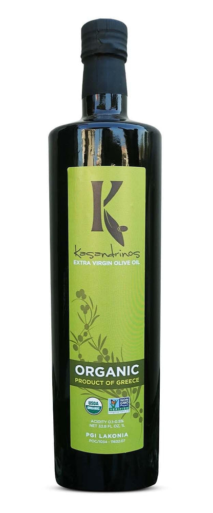 Kasandrinos Organic Olive Oil Extra Virgin, Polyphenol Rich Greek Olive Oil, 100% Organic First Cold Pressed, Mild + Delicate Flavor, Verified by Non GMO, 1 L / 33.8 oz