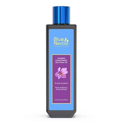 Blue Nectar Kumkumadi Body Oil for Glowing Skin | Moisturizing Body Oil for Dry Skin with Relaxing Aroma | Plant Based Body Oil for Women & Men (12 Herbs, 6.76 fl oz)