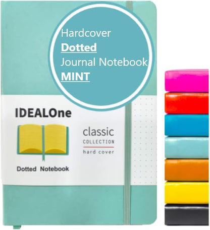 IDEALOne Dotted Hardcover Leather Journal Notebook Lined–A5 (5.7x8), College ruled Journaling Notebooks,160 pages, 100GSM Thick Paper, Journal for Women, Men, Notebooks for Work, Journals for Writing(Mint)