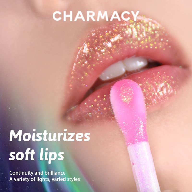 CHARMACY Aurora Chameleon Moisturizing Lip Gloss, MultiColor Shifting Shimmer Lip Gloss, Hydrating Non-Sticky Formula Glitter Lip Glaze, Easy to Apply, Long-Lasting, High-Shine Sheer Finish #05