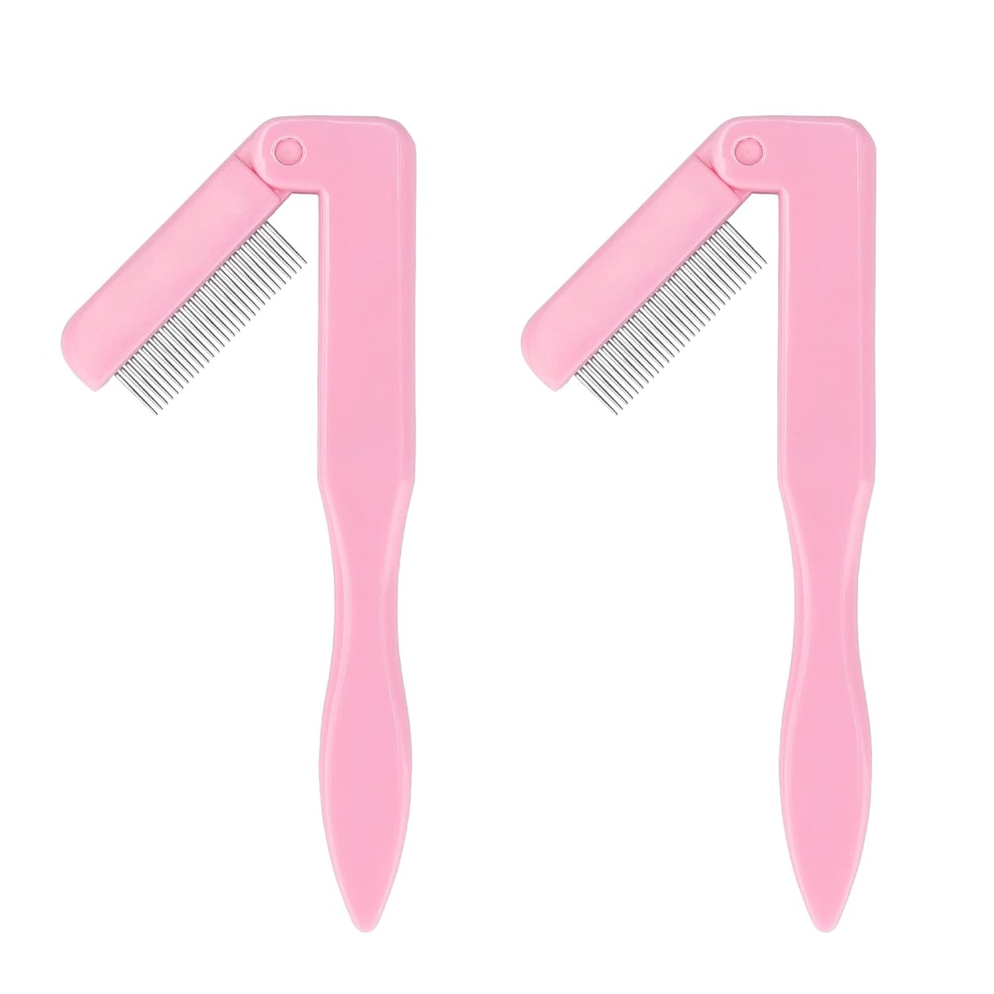 G2PLUS 2PCS Folding Eyelash Comb, Eyelash Separator Tool, Pink Eyebrow Comb Metal Teeth, Eyelash Brush Tool for Lash & Brow
