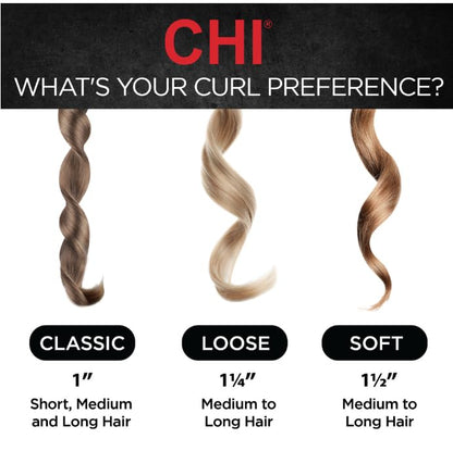 CHI Spin N Curl, Curling Iron For Healthy & Shiny Effortless Curls & Waves, Provides Preset Temperature Settings For Each Hair Texture, Onyx Black