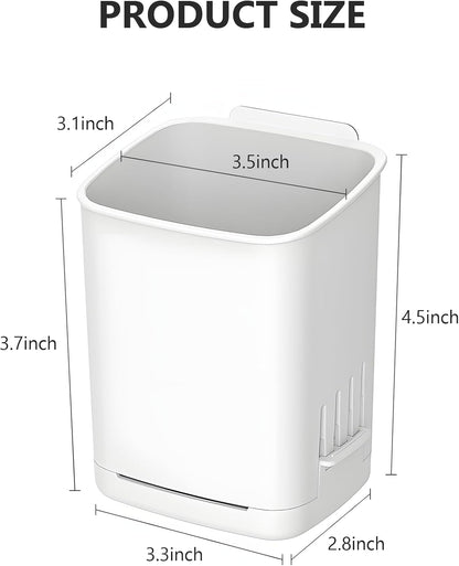 Toothbrush Holder Cup Wall Mounted Drill-Free for Bathroom Shower Electric Toothbrush Toothpaste Razor Holder Removable Waterproof Sturdy Self Draining, Tableware Holder for Kitchen(1pcs&White)