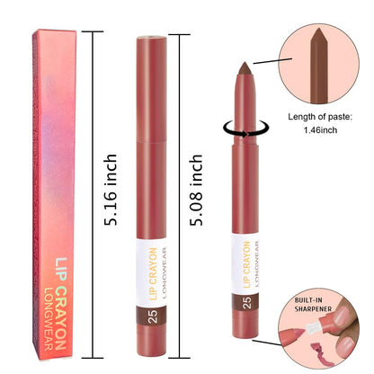 BINGBRUSH Lip Crayons Matte Longwear Lipstick Pack Set,Moisture Smooth Lipliner With Built-in Sharpener Ultimate Lip Crayon for Makeup- Waterproof Velvet Lipgloss Lip Stain(25#Saddle Brown)