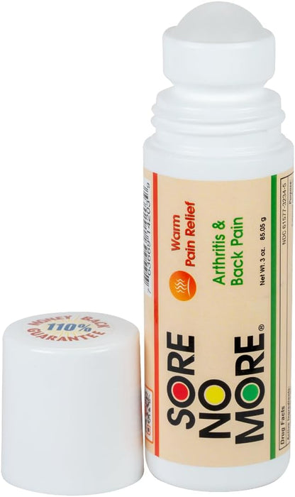 Sore No More Warm Arthritis Pain Relief Roll On – Targeted Reliever for Back, Neck, Hands & Feet – Soothing & Fast-Acting Formula for Aches and Pains – Non-Greasy with Orange Aroma – 3 oz