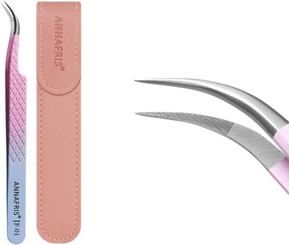 Eyelash Extension Tweezers,Fiber Tip Grip Boot Volume Lash Tweezers,Professional Pointed Lash Extension Tweezers for Easy Lash Application and Removal-F01