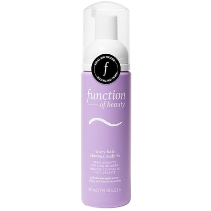 FUNCTION OF BEAUTY Zero Gravity Styling Mousse, 7 oz – Adds Volume + Defines Natural Waves, Frizz Control + Flexible Hold, Lightweight Feel, No Crunch or Stiffness, Heat Protection Up to 450°F