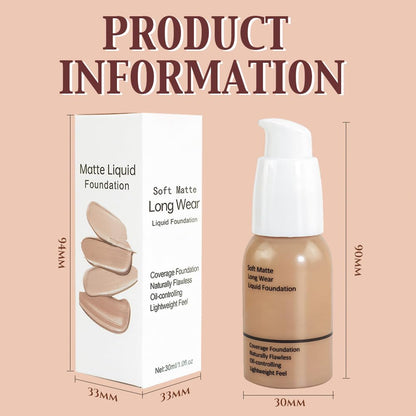 2Pcs Matte Liquid Full Coverage Foundation, Flawless Soft Matte 24HR Oil Control Full Coverage Foundation Makeup for Women, Long-Lasting Waterproof Full Coverage, 03# Buff Beige (03+03, Pack of 2)