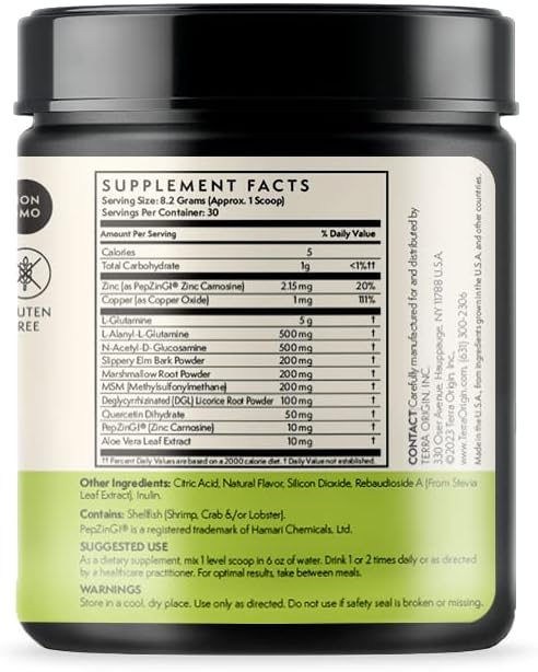 Healthy Gut Green Apple | 30-Servings with L-Glutamine, Zinc, Glucosamine, Slippery Elm Bark, Marshmallow Root and More!