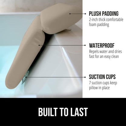 GORILLA GRIP Bath Pillow for Tub, Improved Suction Cups, Luxury Bathtub Pillows, Headrest for Neck and Back Support, Relaxing Home Spa, Hot Tubs and Bathroom Essentials, Gifts for Women, 2 Panel Beige