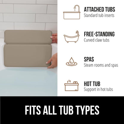 GORILLA GRIP Bath Pillow for Tub, Improved Suction Cups, Luxury Bathtub Pillows, Headrest for Neck and Back Support, Relaxing Home Spa, Hot Tubs and Bathroom Essentials, Gifts for Women, 2 Panel Beige