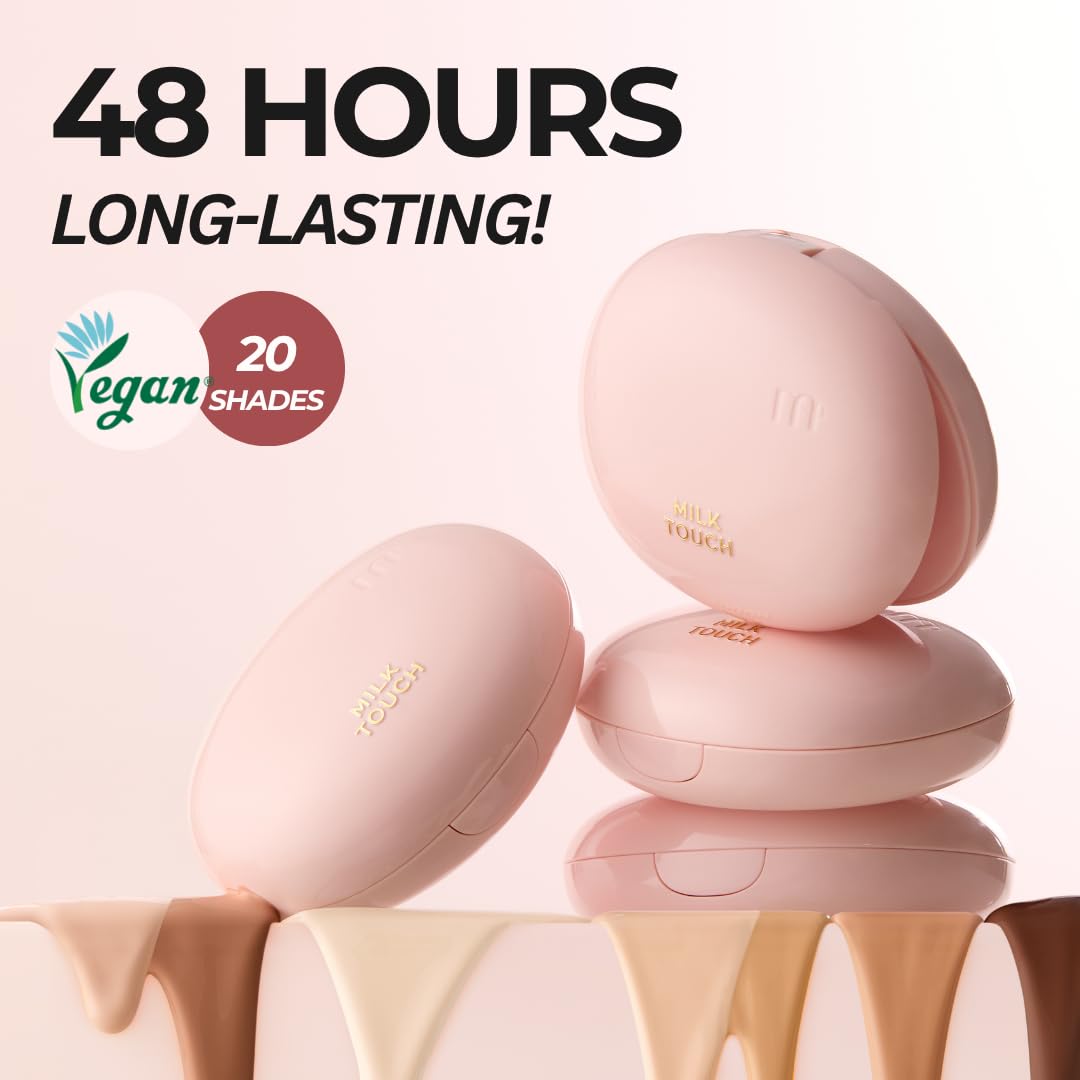 milktouch Cushion Foundation, 24H Flawless Skin, Radiant Shine, No Oxidation, Long-Lasting, Non-Creasing, 60% Hydrating Skincare Infused Korean Foundation, Valentines Gifts (24N Sand Beige)