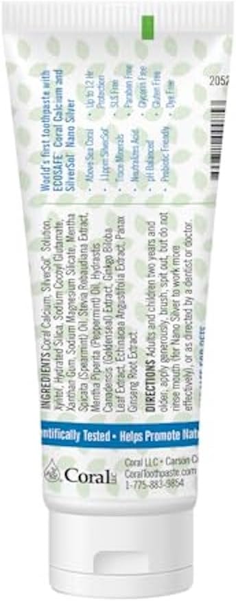 Coral White Nano Silver Mint Toothpaste, Natural Fluoride Free Teeth Whitening Toothpaste, Coral Calcium Nano Silver Infused SLS, Glycierin Free 4 Ounce (2 Pack)