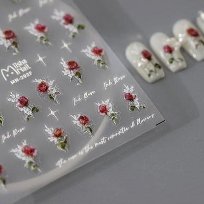 5D Embossed Nails Art Stickers Nail Decals for DIY Nail Art Self-Adhesive Nail Stickers for Nail Art Nail Supplies Accessories for Women Girls Kids (1, Red Rose)