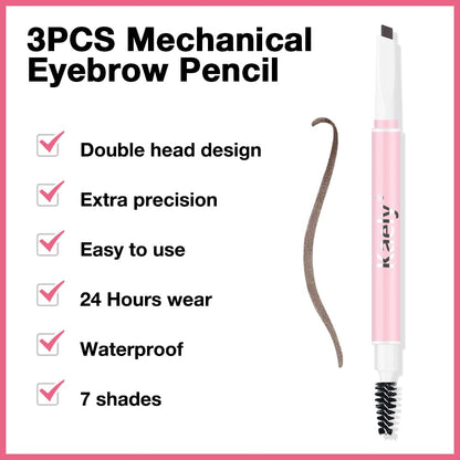 3Pcs Waterproof Eyebrow Pencil, Professional Makeup Micro Brow Pencil, Double-ended ultra-fine eyebrow pencil, Ultra-Fine Mechanical Pencil (3, 09#Dark Brown)