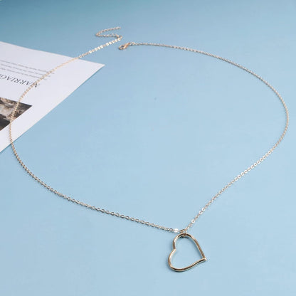 Boho Long Heart Necklace Open Heart Pendant Necklace Floating Heart Chain Necklace Gold Hollow Heart Necklace Jewelry for Women