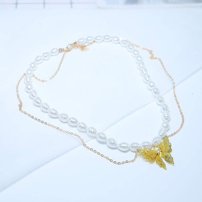 Bohemian Layered Necklace with Butterfly Pendant Fashion Beaded Necklaces Tassel Chain Jewelry for women and girls