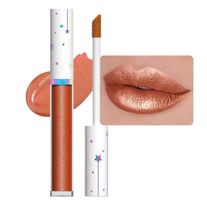 evpct 1Pcs Bronze Gold Metallic Glitter Lip Gloss Stain Lipstick for Women Long Lasting Waterproof 24, Orange Gold Frosted Metallic Shimmer Glossy Chrome iridescent Liquid Lipstick Lip Gloss Makeup 08