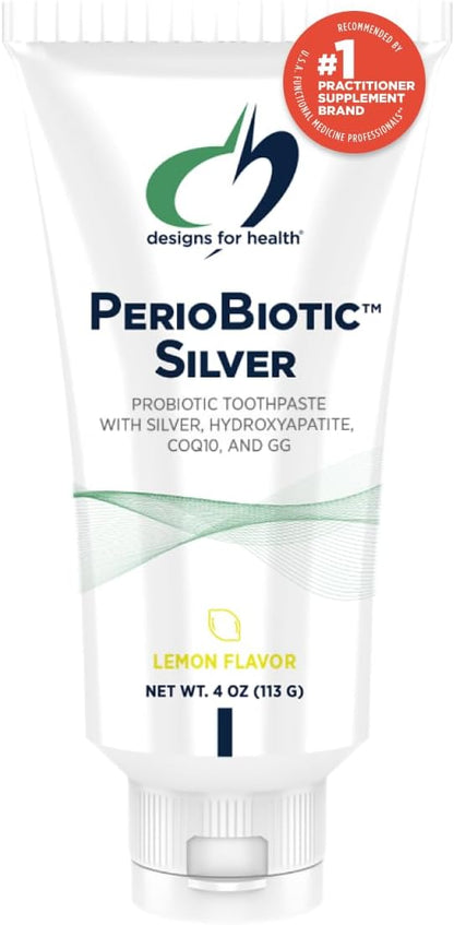 Designs for Health PerioBiotic Silver Hydroxyapatite Toothpaste - Fluoride Free Toothpaste with Oral Probiotics with Whitening Hydroxyapatite - Supports Gum Health & Remineralization (4oz Lemon)