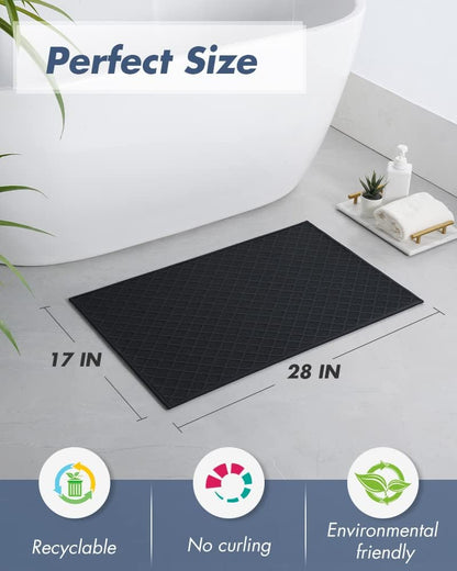 AMOAMI Ultra Thin Bathroom Rugs, Rubber Backed Bath Mats for Bathroom Non Slip, Absorbent Bathroom Mat for Floor, Shower, Sink (17"x28", Black)