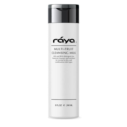 Raya Multi-Fruit Facial Cleansing Milk with AHA and BHA 8 oz (G-154) | Exfoliating Soap-Free Cleanser and Make-Up Remover for Dry and Combo Skin | Made with Multi-Fruit Alpha and Beta Hydroxy Acids