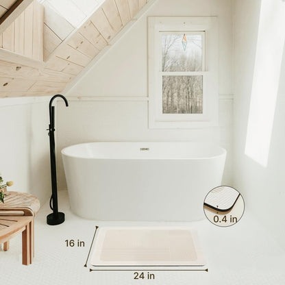 Beige Striped Diatomite Bath Rug – Quick Dry Super Absorbent Diatomite Stone Shower Mat – Ultra Thin Non-Slip Rubber Bath Mats for Bathroom Floor, Stylish & Durable Home Décor, 24" x 17"