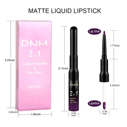 evpct 3Pcs Dark Black Green Purple Matte Lip Liner and Liquid Lipstick Lip Stain Sets for Women Long Lasting Waterproof, 24 Hours Goth Lipstick labiales matte mate larga duracion listip 24 hours, 19#