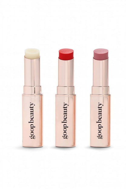 goop Beauty Lip Balm Trio | Clean Moisturizer for Chapped, Cracked & Dry Lips | Clear, Peony, & Tomato | Tinted for Sheer Color | Petroleum Free | 0.16 fl oz Each