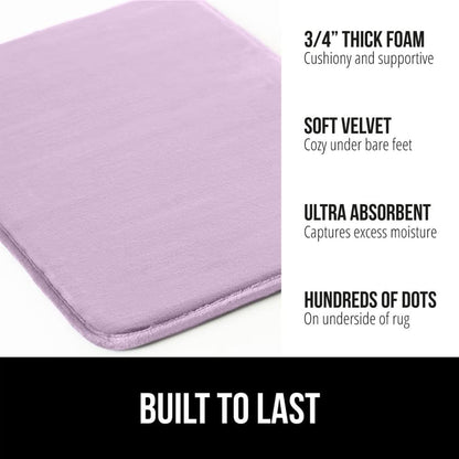 GORILLA GRIP Memory Foam Bath Mat, Soft Absorbent Velvet Bathroom Mats, Durable Dots on Underside, Machine Washable Bathmat, Carpet Rug Room Decor for Shower Tub Floor RV, 30x20 Rugs, Purple