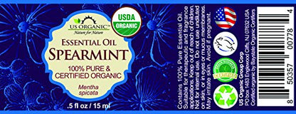 US Organic 100% Pure Spearmint Essential Oil - USDA Certified Organic, Steam Distilled - W/Euro droppers (More Size Variations Available) (15 ml / .5 fl oz)