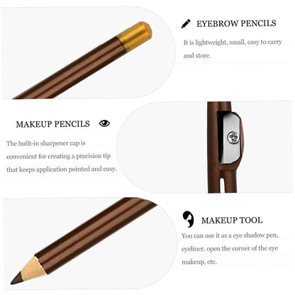 5Pcs Wooden Hard-Core Eyebrow Pencils for Women, Light Brown Eyebrow and Eyeliner Pencil, Long Lasting Waterproof and Sweat-Proof, Beginner Makeup Brow Pencil, Create a Natural Eye Brow
