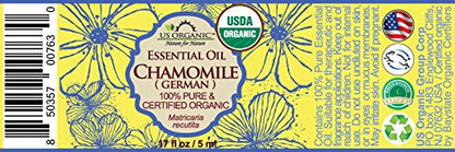 US Organic 100% Pure Blue Chamomile (German) Essential Oil - USDA Certified Organic, Steam Distilled - W/Euro Dropper (More Size Variations Available) (5 ml / 1/6 fl oz)