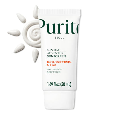 PURITO Sun Day Adventure Korean Sunscreen Smoothest and Lightest Texture Broad Spectrum SPF 50 UVA & UVB Protection No White Cast Oil Free For All Skin Types Vegan Daily Skin Care 50ml, 1.69 fl.oz
