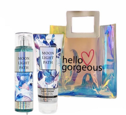 White Barn - Bath and Body Works - Gift Set 2 Piece Bundle - with Gift Bag HELLO GORGEOUS (Moonlight Path)